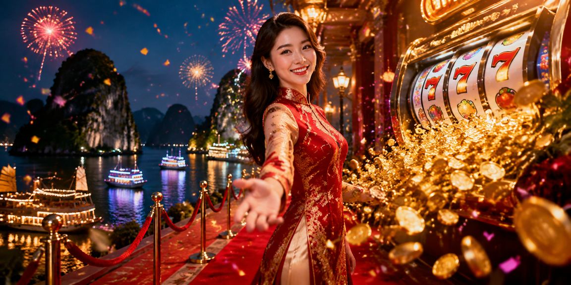 Người chơi slot game và jackpot với phong cảnh vịnh Hạ Long